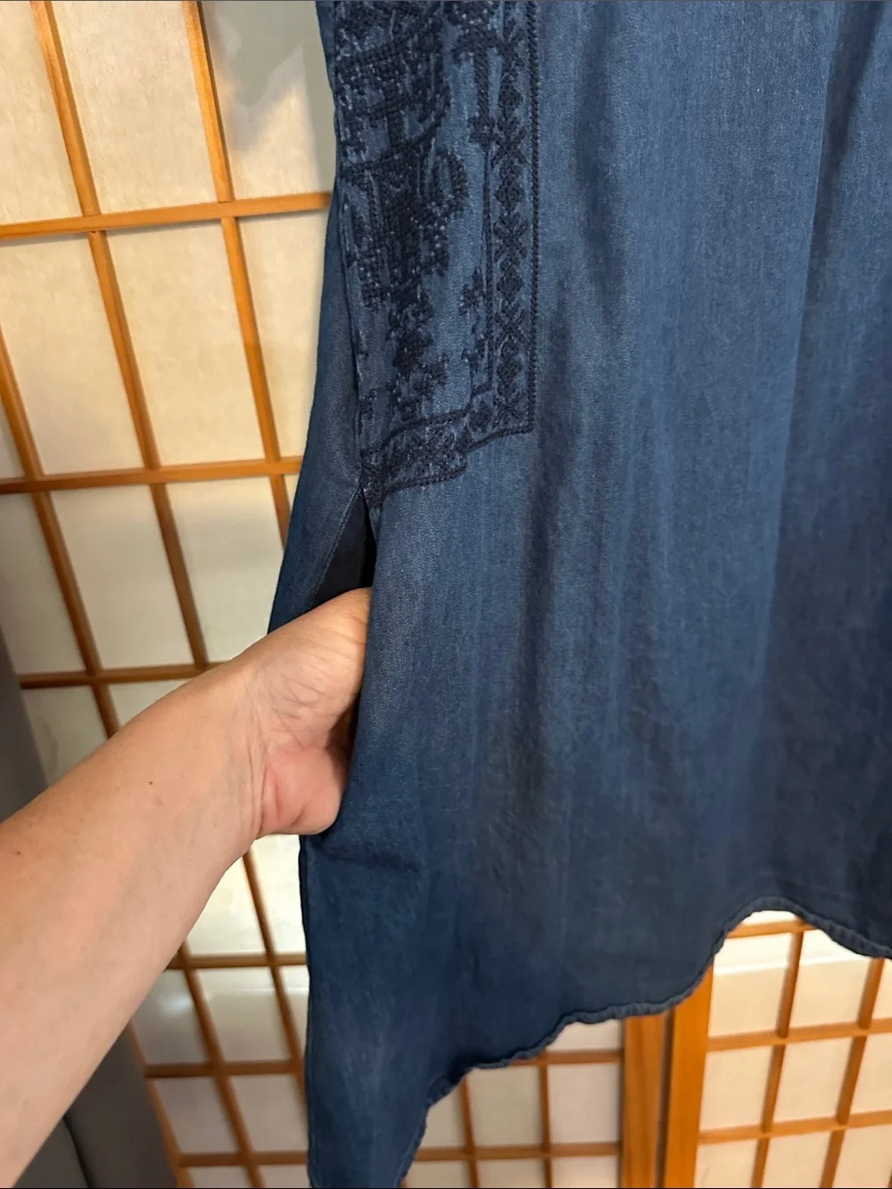 World Market Embroidered Indigo Denim Tunic Dress - Picture 2 of 5